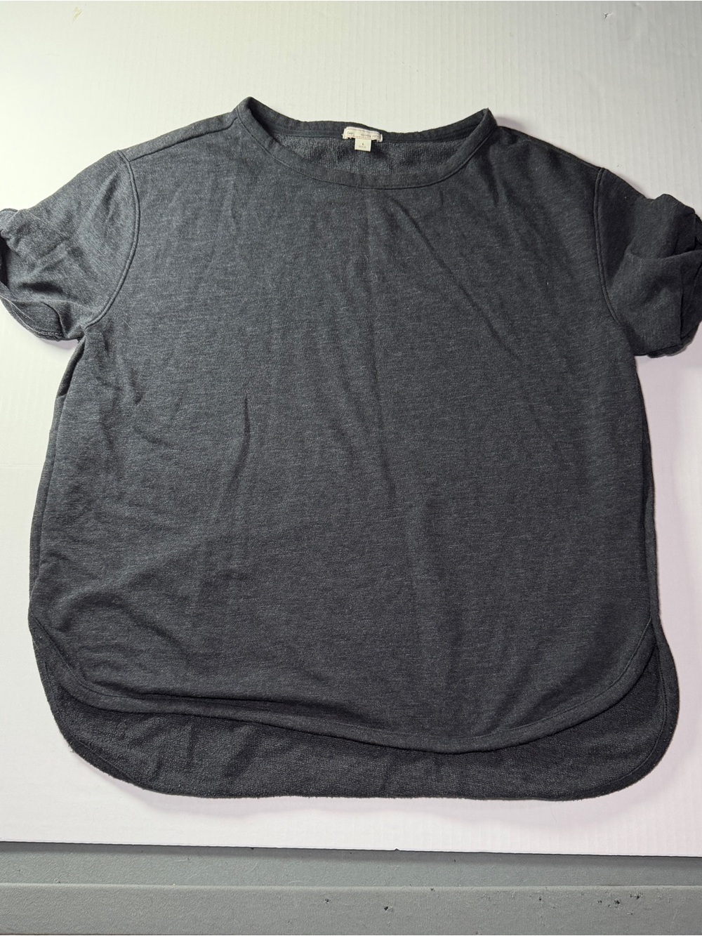 Gap Gray Terry Knit Short Sleeve Tunic Top Curved Hem Large